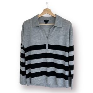 TALBOTS Merino Wool Women's Striped Collared Sweater S